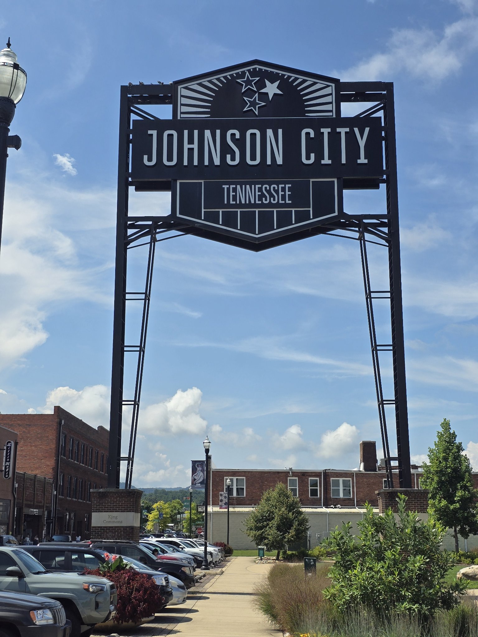 Large Johnson City, Tennessee sign against a blue summer sky
