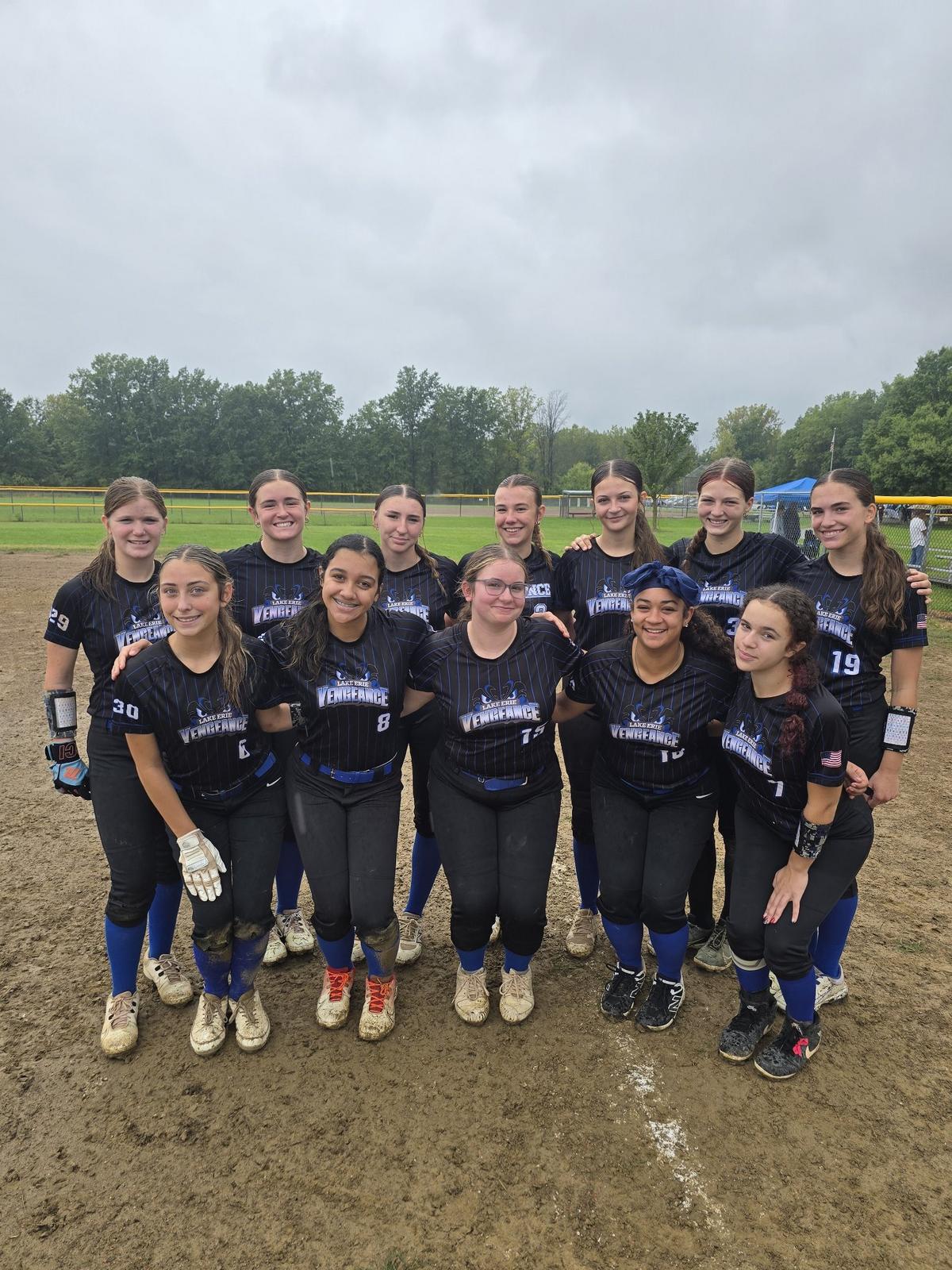 Members of the Lake Erie Vengeance 16U team after a game