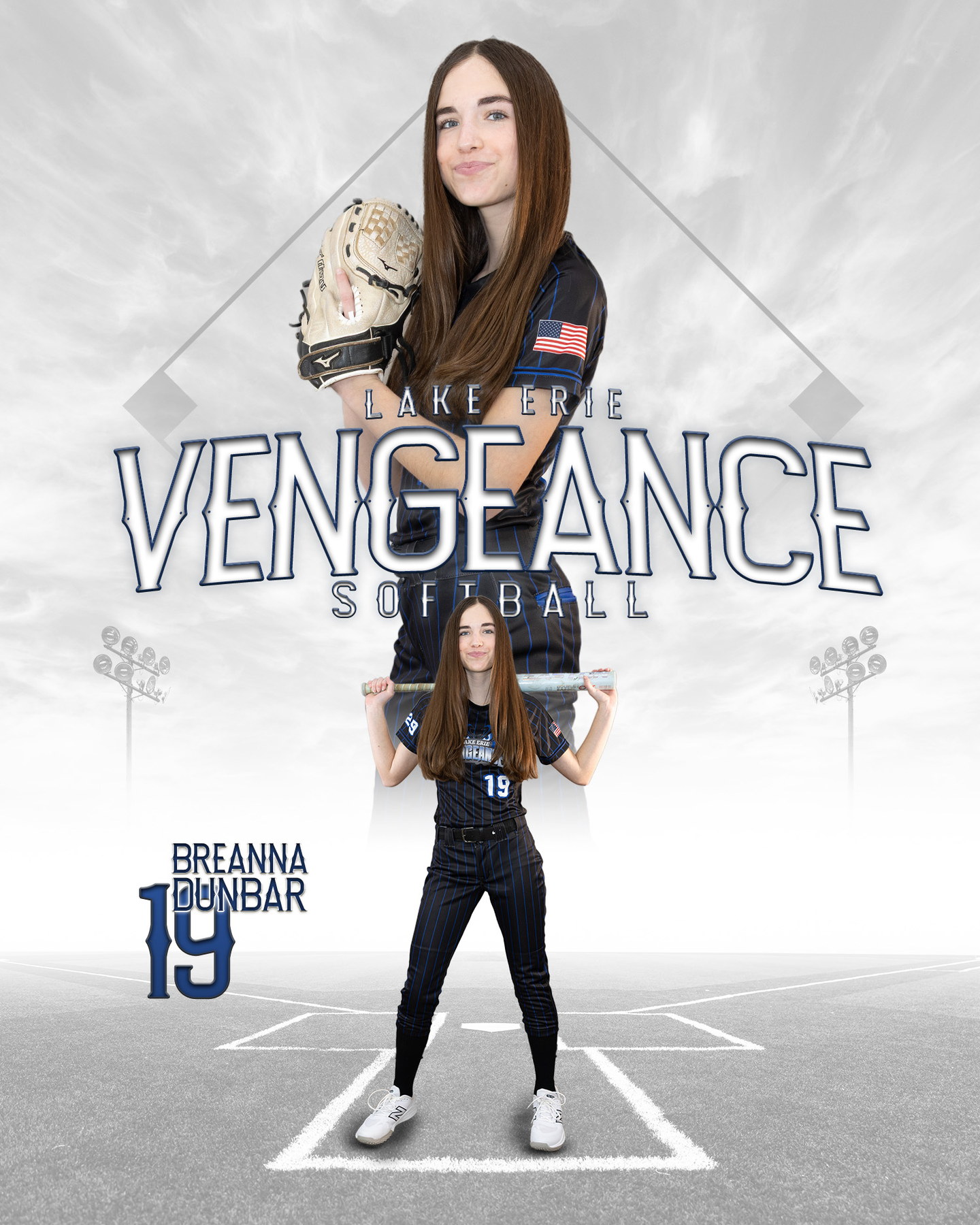 Breanna Dunbar posing in her Lake Erie Vengeance number 19 uniform