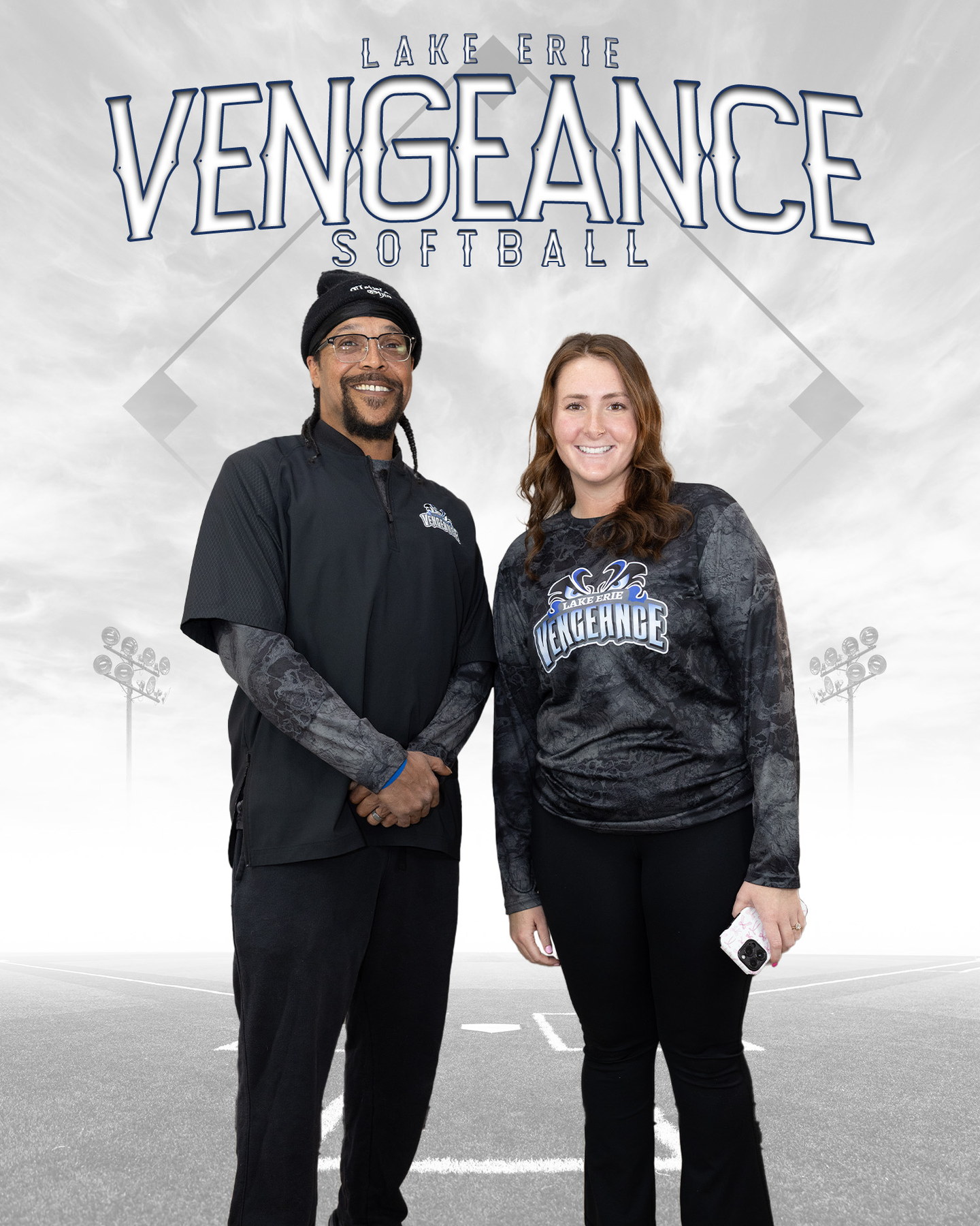 Rob Wingeier and Sedona Cope standing together in Lake Erie Vengeance coaching gear