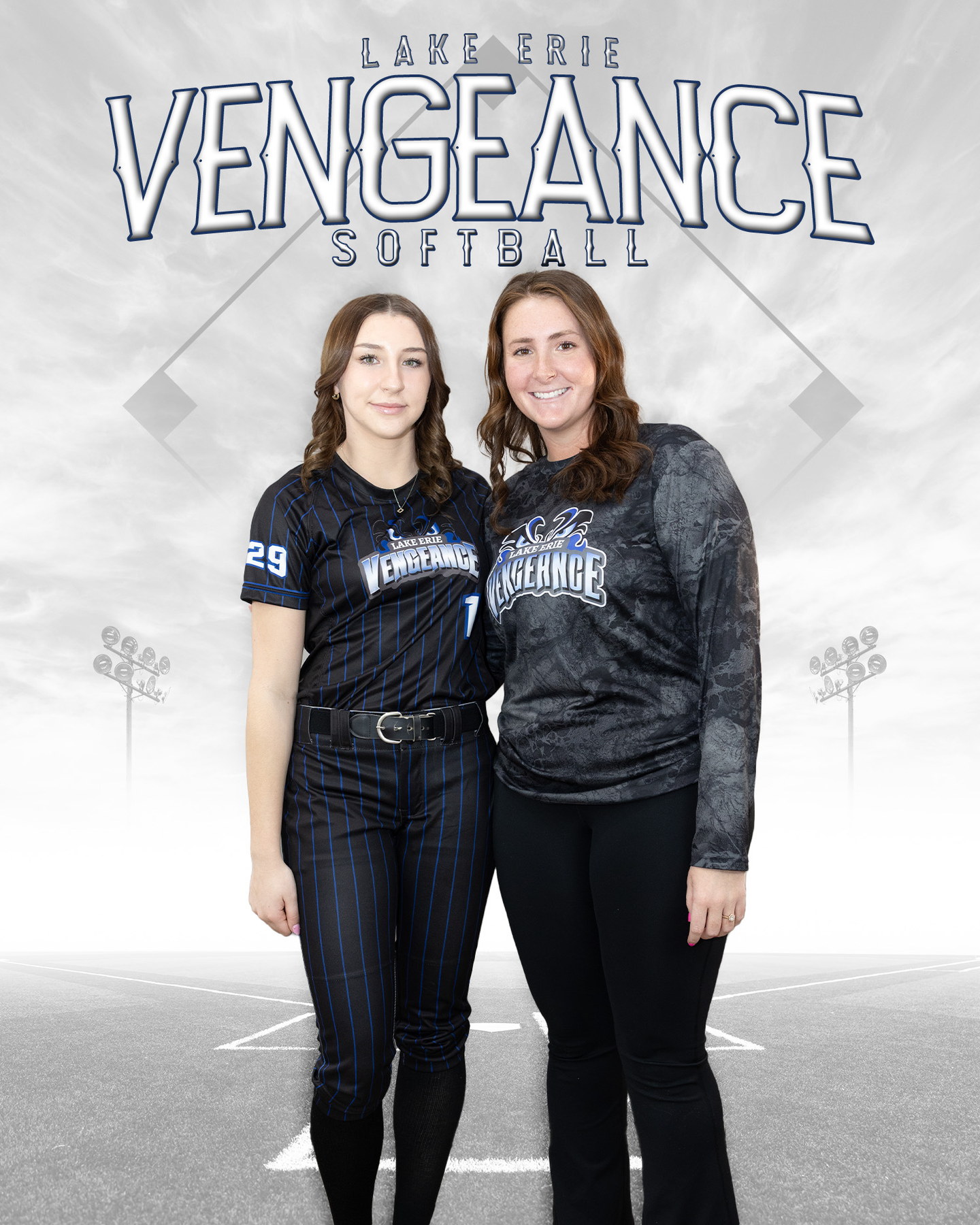 Eva Wingeier and Sedona Cope standing together in Lake Erie Vengeance uniforms